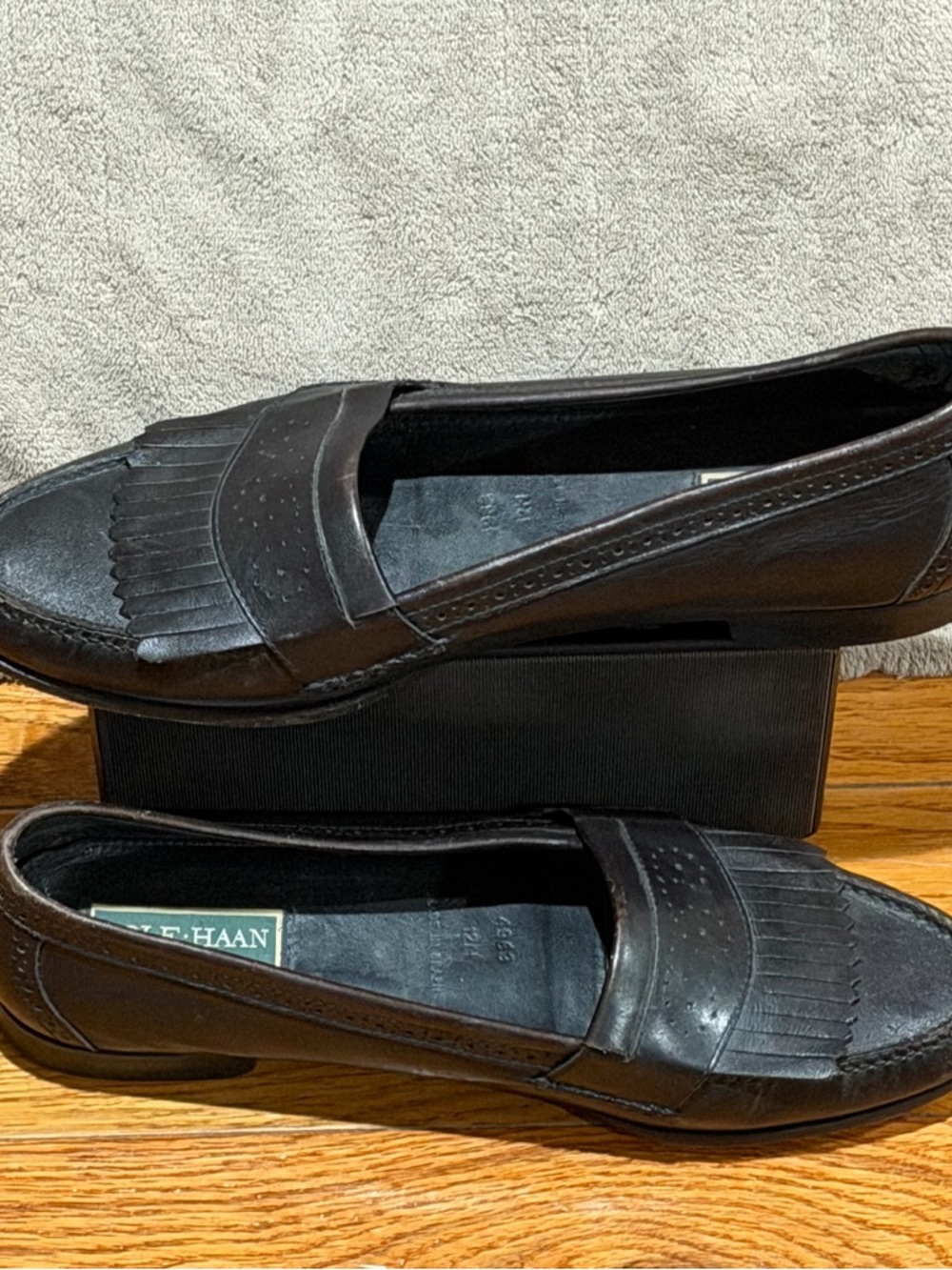 Cole Haan Women Black Leather Kiltie Fringe Loafers 12 N Slip On Made In Brazil - Picture 3 of 7